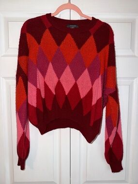 Primark Red, Pink & Orange Argyle Crewneck Sweater